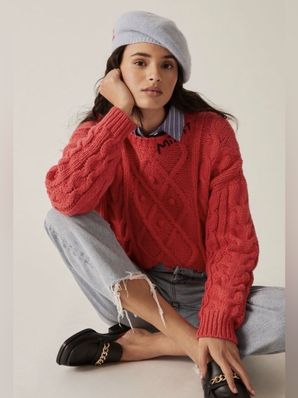 MOTHER • the jumper cable knit sweater - misfit - small red - Picture 4 of 12